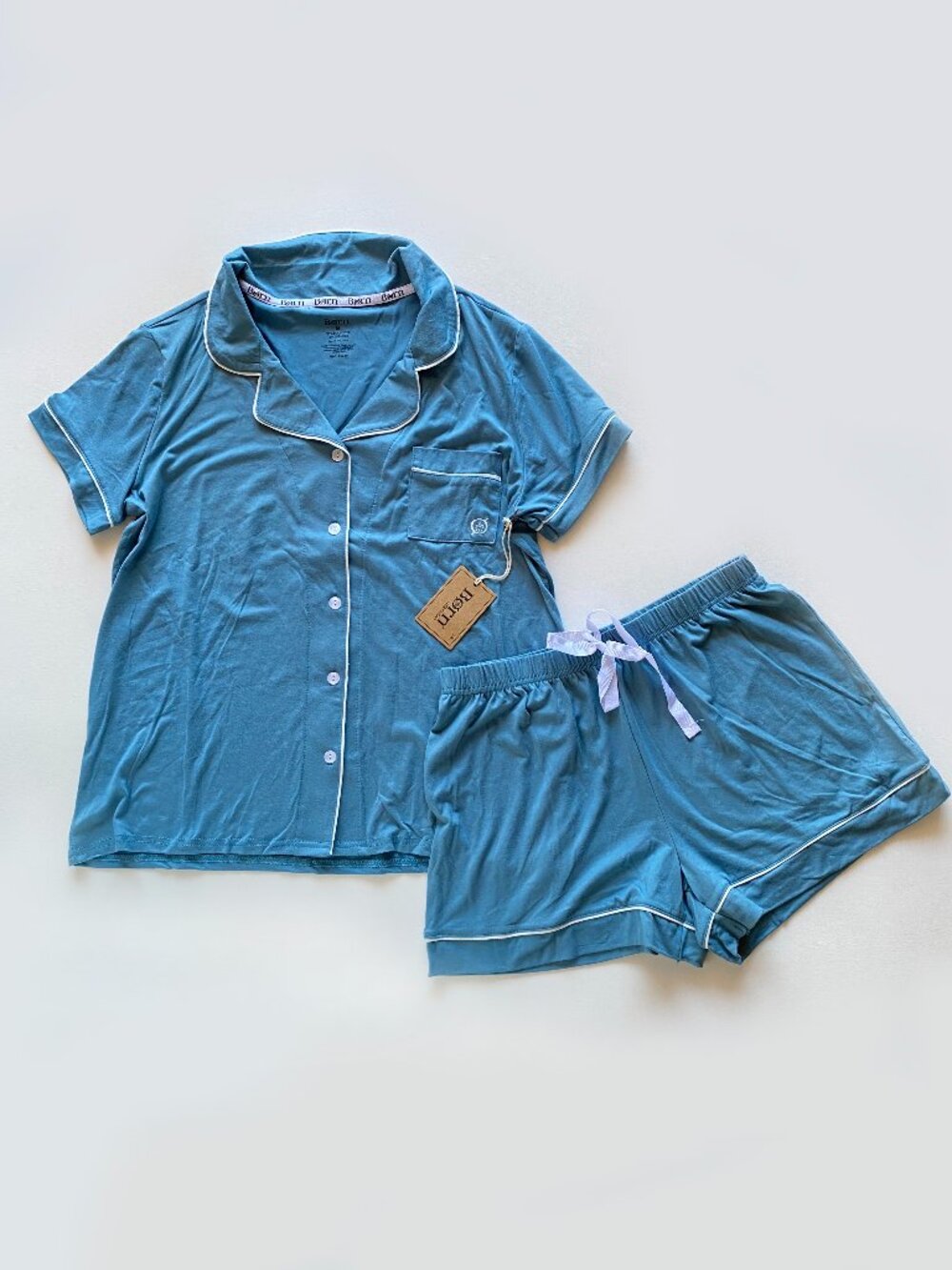 BORN 2pc Short Sleeve Notch Collar Pajama Set NWT Blue Size M